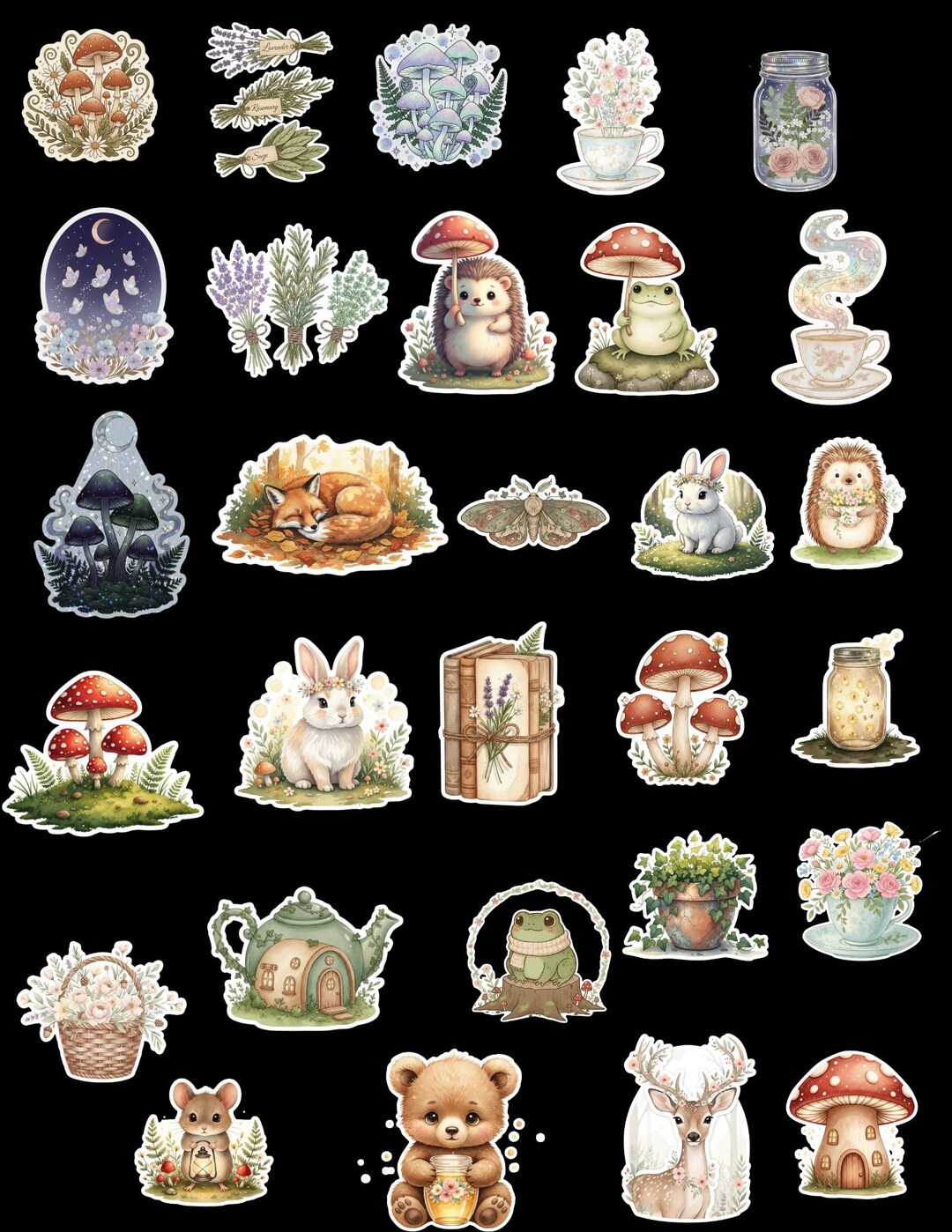 Cottagecore Sticker Set 30 Digital Stickers on a Transparent Background ...