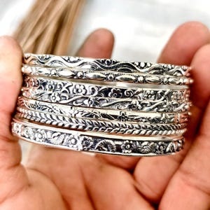 Juego de 7 pulseras florales de plata de ley hechas a mano