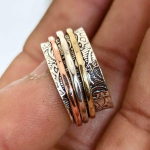 Tri-Tone Spinner Ring | Sterling Silver with Brass & Copper Spinners | Boho Meditation Ring | Unisex Fidget Ring by RahulJewelsCo RJ19