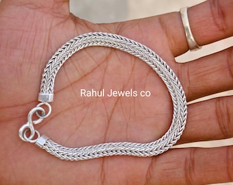 Pulsera de cadena de trigo de plata de ley 925 hecha a mano / Joyería bohemia trenzada