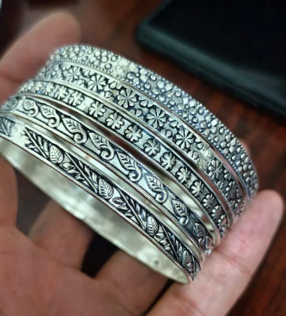Handmade Sterling Silver Bangle Set of 5: 925 Silver Wedding