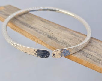 Hammered Sterling Silver Cuff Bracelet | Adjustable Unisex Bangle