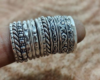 Juego de 13 anillos apilables de plata de ley hechos a mano