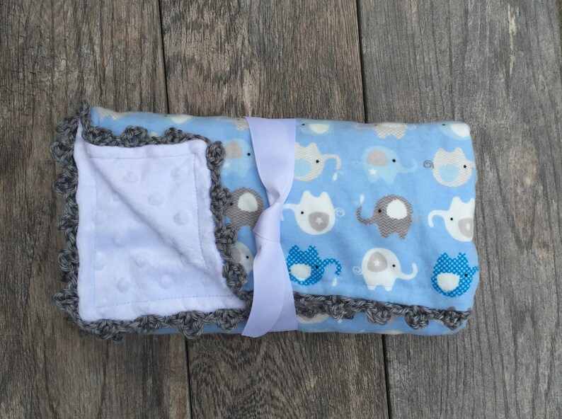 baby boy minky blanket baby boy shower gift crochet baby blanket Elephant blanket baby boy blanket handmade baby blanket