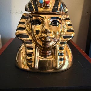 Vintage Michter’s Liqueur Pharaoh Decanter – Gold Egyptian Ceramic Bottle – 86 Proof Mini Jug