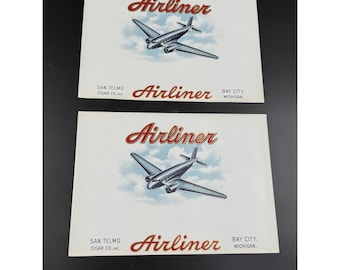 Vintage Airliner Cigar Box Labels Set Of 2 San Telmo Co. Bay City Michigan