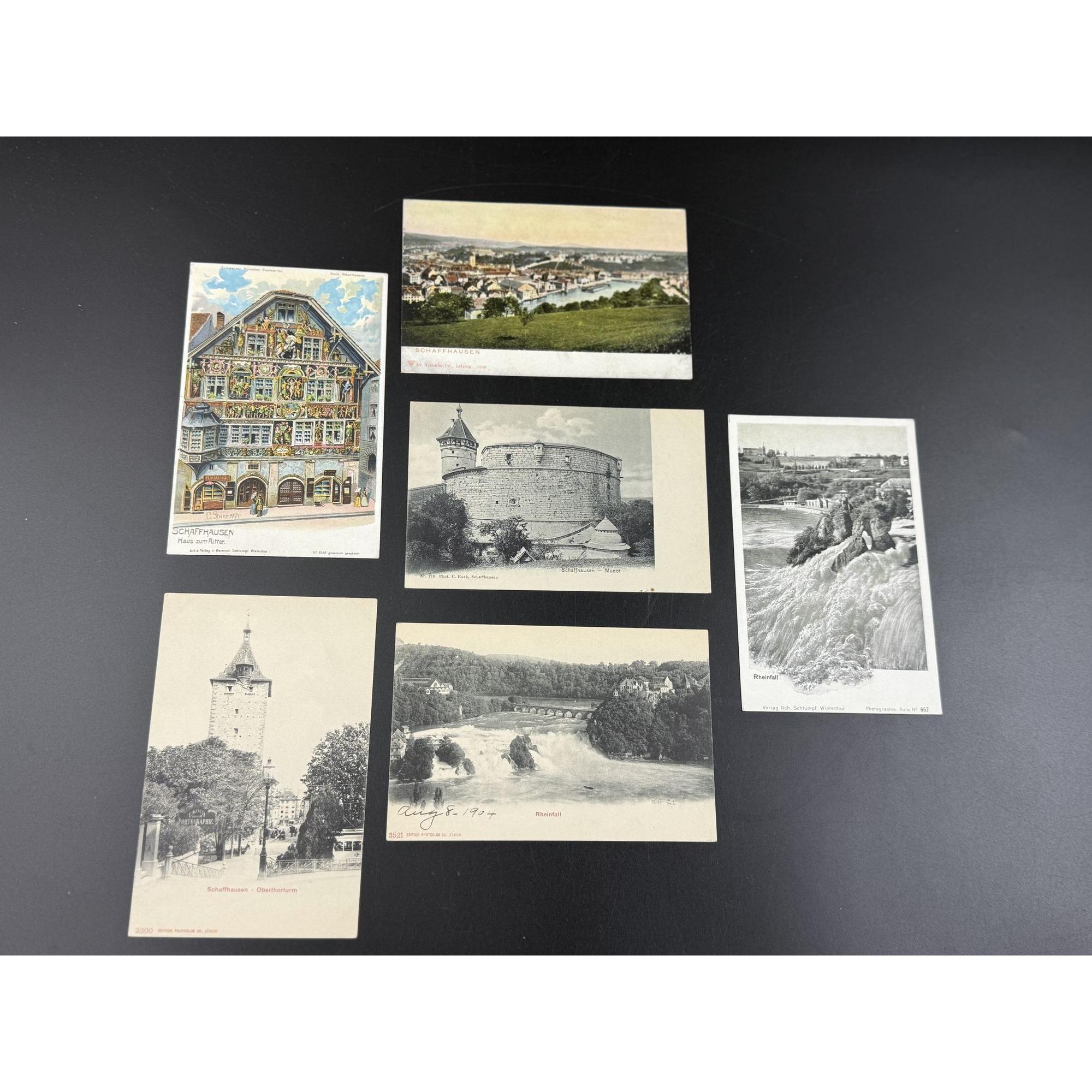 Vintage Swiss Postcards Set Of 6 Featuring Schaffhausen & Rheinfall 1904