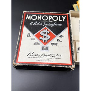 Vintage Monopoly Board Game Parker Brothers Classic Red Box Money & Cards
