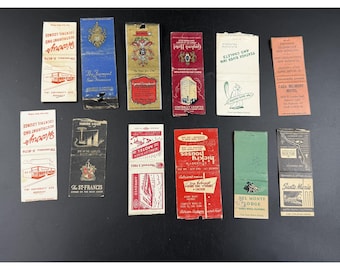 Vintage CA Matchbook Collection Of 12 Assorted Designs From Hotels Restaurants & Lodges 1940-1960