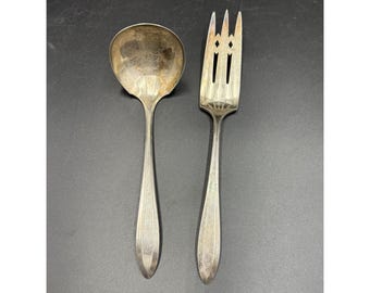 Vintage Silver Plated Salad Serving Ladle & Serving Fork Set Patrician