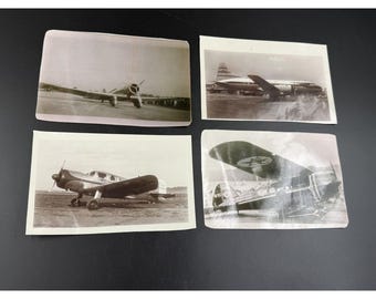 Set Of 4 Vintage Airplane Photographs With Historical Annotations From 1930s-1950s