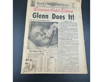 Original Newspaper Rocky Mountain News John Glen Orbit 2/21/62