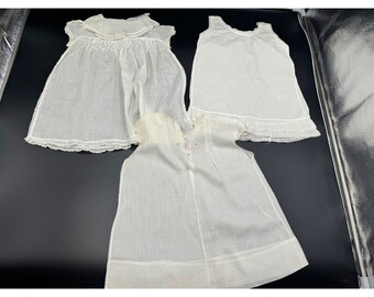 2 Vintage Baby Dresses Pintucked Lace Embroidery + 1 Slip 18mos to 2T