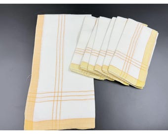 Tablecloth 30" Square & 6 Yellow Plaid Napkins Set Linen Blend Vintage Look