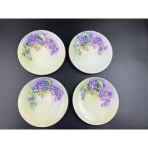 Set Of 4 Hand-Painted H&C Bavaria Porcelain Plates With Purple Violets Design