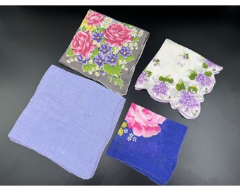 4 Vintage Colored Womens Handkerchiefs Hankies