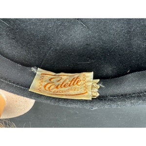 Vintage Edette Womans Black Velvet Pill Box Hat Bows & Rhinestones image 5