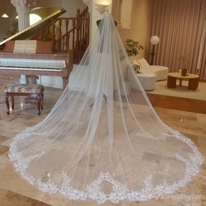 Delicate Leaf Lace Wedding Veil Cathedral,Embroidery Lace Veil,Fairy Bridal Veil,Custom Mantilla/Draped/Cape/Drop Veil
