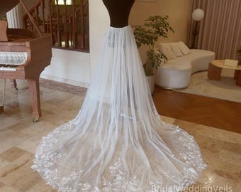 Detachable Shiny Lace Wedding Train,Embroidery Sequins Tulle Overskirt For Wedding Dress,Separate Overskirts For Bride