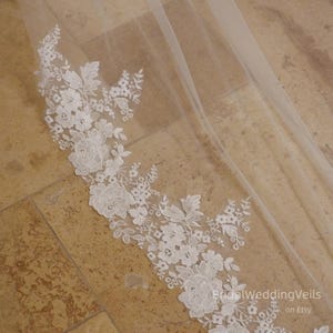 Delicate Lace Trim Wedding Veil Cathedral,Embroidery Lace Veil,Fairy Bridal Veil,Handmade Customized Unique Veil in All Colors Size,