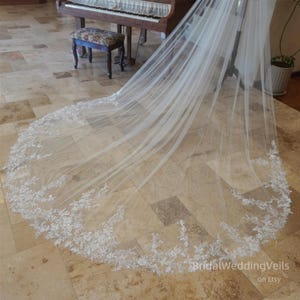 Beaded Embroidered Flowers Lace Wedding Veil,Cathedral Long Veils For Bride,Fairy Bridal Veil,Customized Short Veil,Sequin Veils
