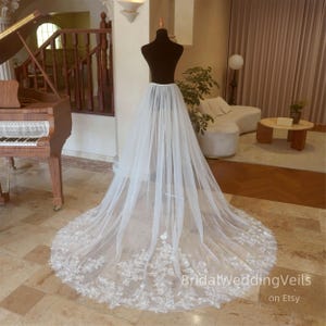 Ivory Lace Wedding Train: Detachable Sequin Chapel Overskirt
