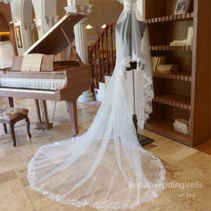 Fairy Lace Cathedral Wedding Veil with Blusher - Ivory Drop Veil