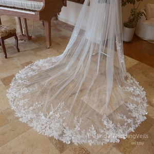 Shiny Beaded Flowers Lace Wedding Veil,Cathedral Long Veils For Bride,Fairy Bridal Veil,Customized Short Veil,Sequin Veils