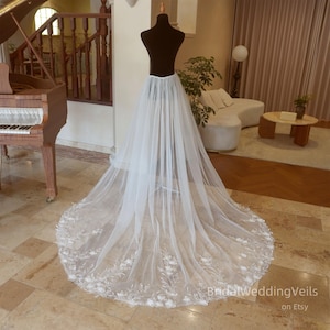 Sequin Lace Wedding Overskirt: Detachable Bridal Train, Chapel or Cathedral Length