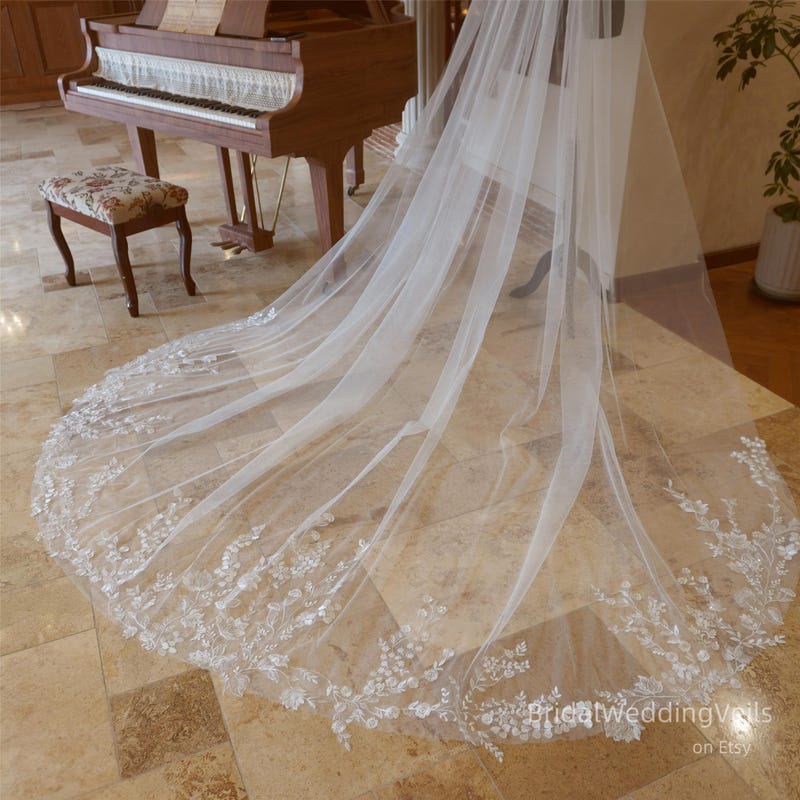 Chapel Length Bridal Veil Cute Big Bow Dotted Wedding Veil