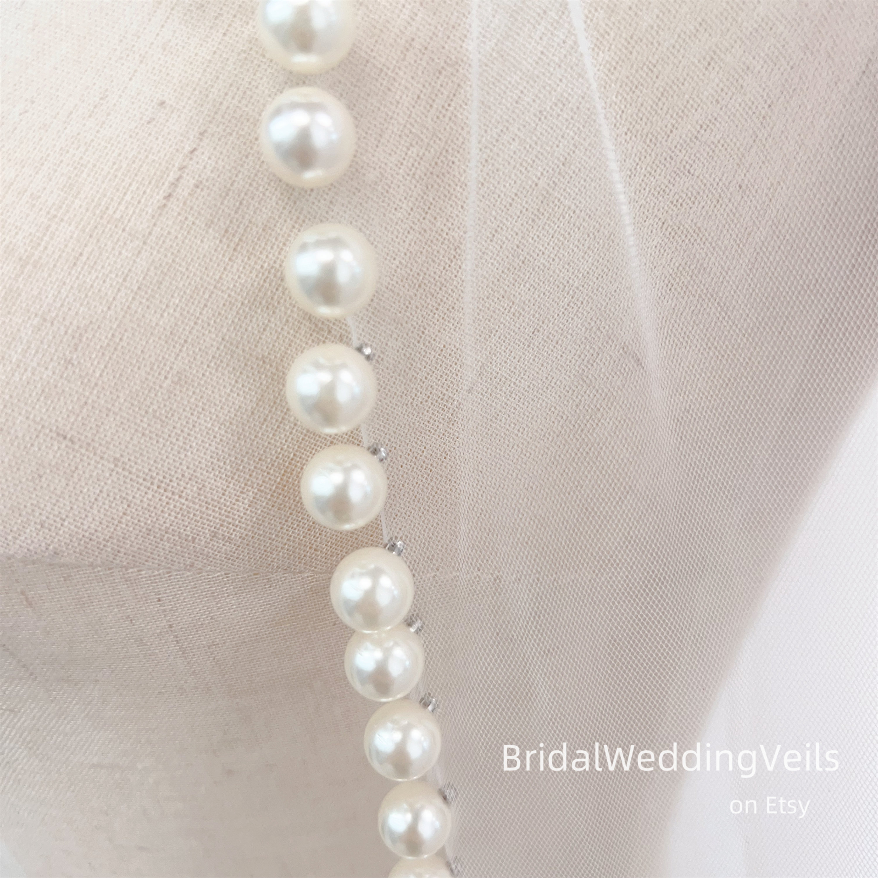 Pearls Wedding Veil,beading Edge Short Veil Fingertips  display picture 1