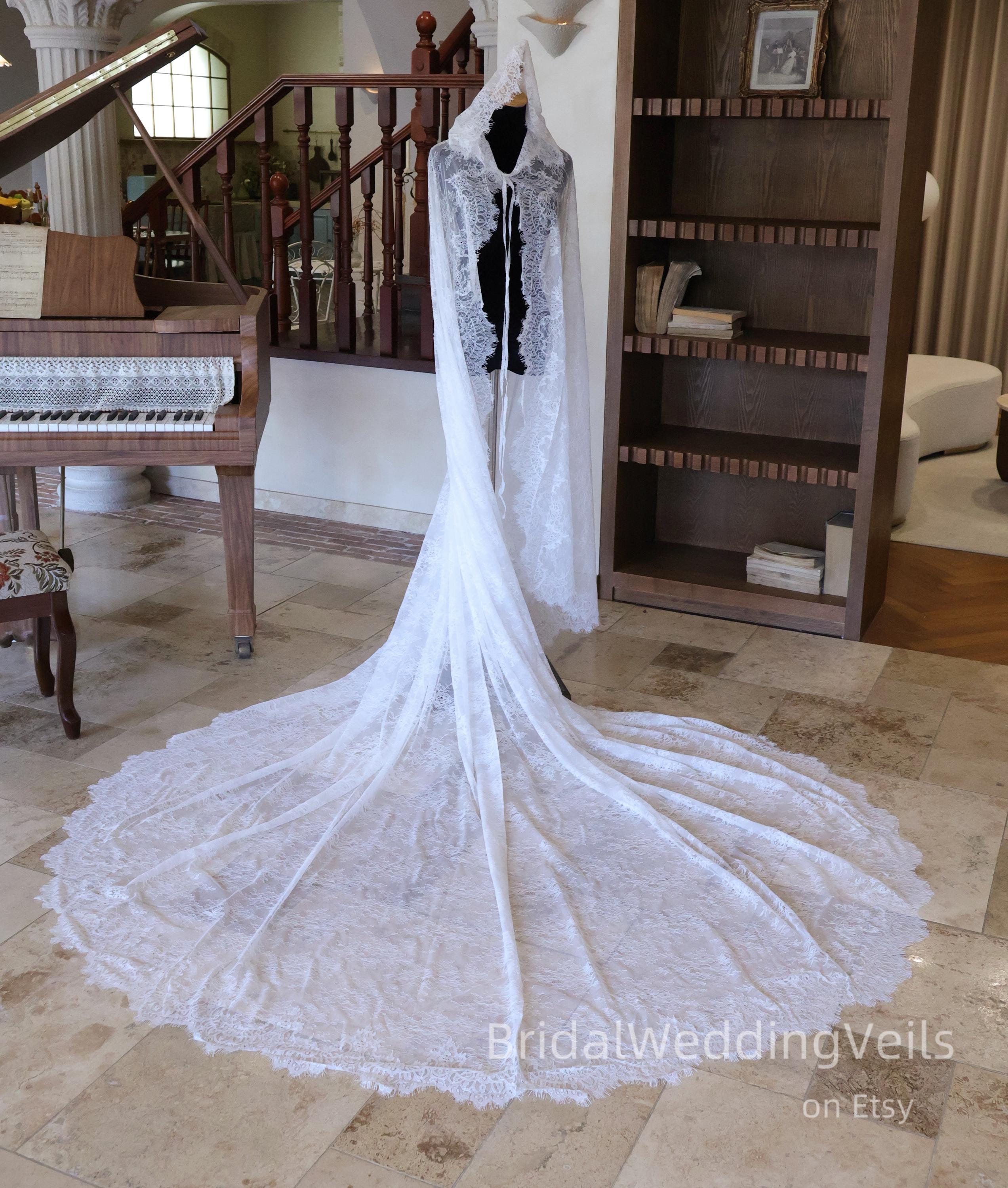 Off White Lace Bridal Cape: Hooded Wedding Cloak,Dreamy Chantilly Lace Cloak