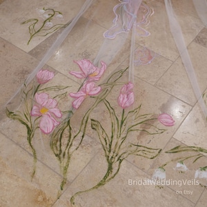 Hand Painting Wildflowers Wedding Veil,Custom Unique Veil For You,Colorful Flowers Pattern Veils Cathedral/Royal,Bridal Veils