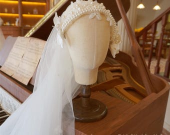 1970s Juliet Wedding Veil: Vintage Headpiece, Floral  display picture 1