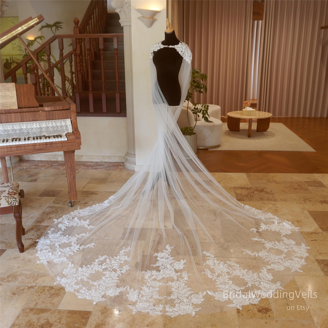 Buy Ivory Embroidery Flower Lace Cape Veil,bridal Cape With Lace on  Shoulder,shoulder Veil Cape,lace Wedding Cape,bridal Cover up Tulle Cape  Online in