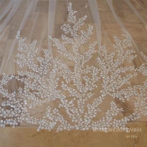 Ivory Tulle Leaf Wedding Veil Cathedral,Shiny Lace Veil,Fairy Bridal Veil,Handmade Customized Unique Veil in All Colors Size