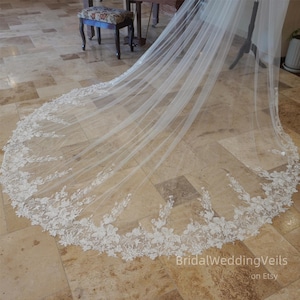 Beading Embroidery Flowers Lace Wedding Veil,Cathedral Long Veils For Bride,Fairy Bridal Veil,Customized Short Veil,Sequin Veils