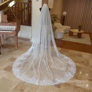 Shiny Beaded Flowers Lace Wedding Veil,Cathedral Long Veils For Bride,Fairy Bridal Veil,Customized Short Veil,Sequin Veils