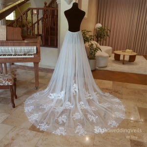 Floral Lace Wedding Train: Detachable Sequin Embroidery Overskirt