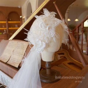 Ivory Beaded Juliet Cap Wedding Veil: 3D Flower, Sequins Lace, Waltz Length