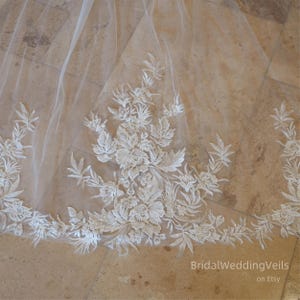 Delicate Flowers Lace Cathedral Wedding Veil - Handmade Bridal Veil