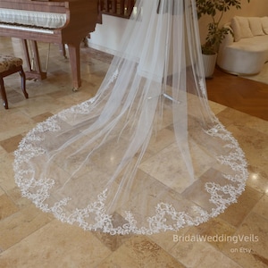 Delicate Lace Wedding Veil Cathedral,Lace Veil,Fairy Bridal Veil,Handmade Customized Unique Veil in All Colors Size