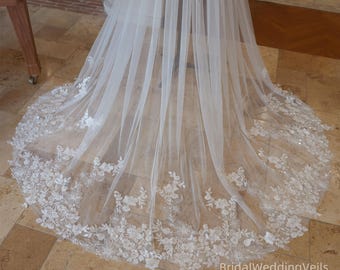 Delicate Beaded Lace Wedding Train Chapel/Cathedral,Separate Detachable Overskirt,Shiny Sequins Lace Overskirt,Fairy Bridal Overlay