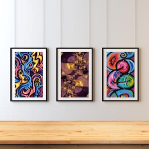 Abstract Wall Art Prints (Set of 3): Colorful Modern Home Decor (Digital Download)