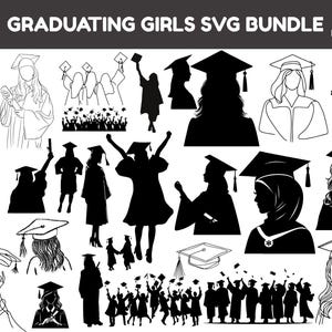 Silueta de graduado, archivo de corte de graduación, diseño de graduación SVG, silueta de niña graduada graduación 2024 svg, gorro de graduación, clipart de graduación