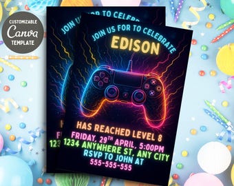 Video Game Birthday Invitation: Editable Gaming Controller Party Invite (Digital)