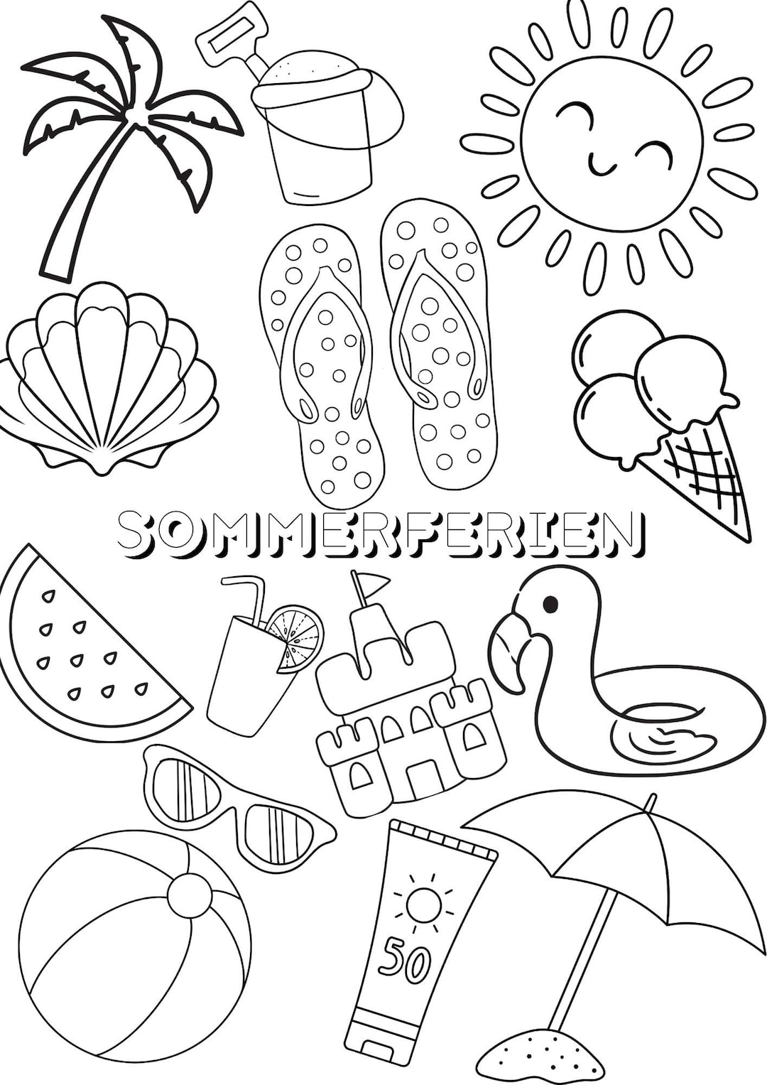 Sommerferien Ausmalbild – PDF Zum Ausdrucken - Etsy