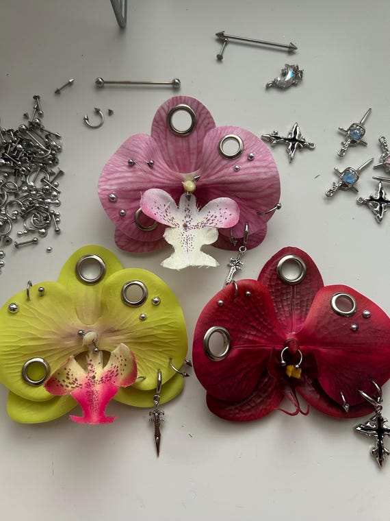 Pierced Orchid Keychain - Gold and Silver Hardware - Etsy