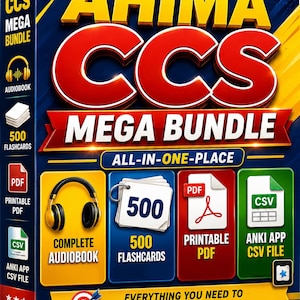 AHIMA CCS-examenspaket 2026, 500 flashcards, pdf, csv anki-kompatibel, ljudbok, ICD 10 cpt hcpcs-certifieringsförberedelse