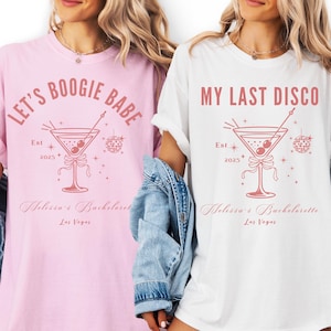 My Last Disco Bachelorette Shirt, Personalized Bachelorette Party Shirts, Custom Name and Location Bachelorette Tee, Bride Matching Shirts